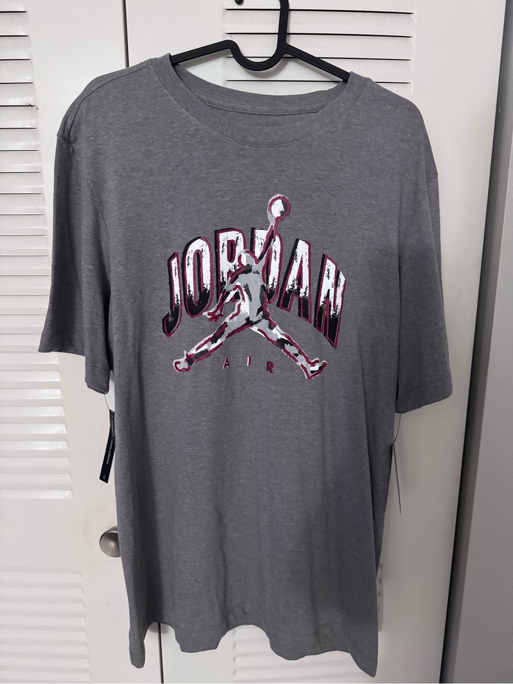 Jordan Men's Grey Short-Sleeve Logo Tee with Maroon Accent